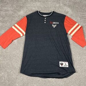 DC United Mitchell & Ness Henley Shirt‎ Men's Large 3/4 Sleeve MLS Retro Tee